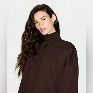 NWT Skims Boyfriend Fleece Oversized Half Zip in Expresso